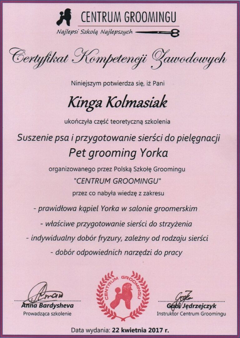 certyfikaty groomer Kinga Kolmasiak Pacos Kingdom Będzin (11)_Easy-Resize.com