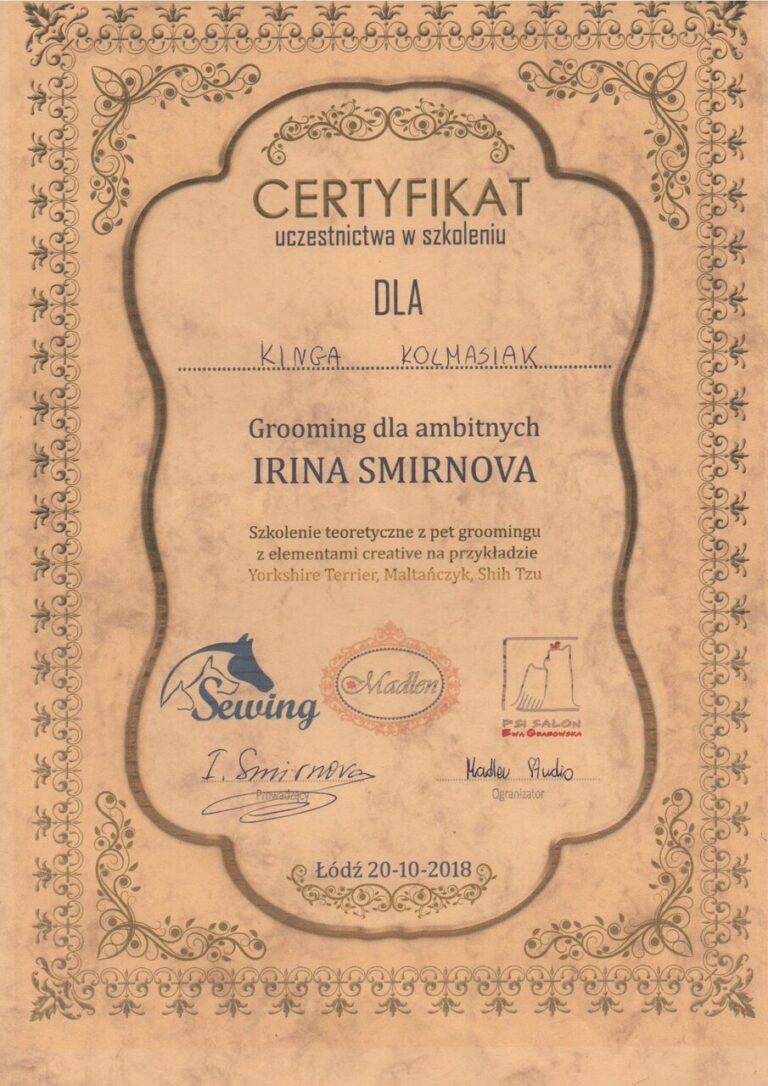 certyfikaty groomer Kinga Kolmasiak Pacos Kingdom Będzin (9)_Easy-Resize.com